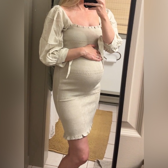 Boho Ruffle Trimmed Square Neckline Tie Sleeves Bodycon Mini Dress -Small - NWT - Picture 6 of 6